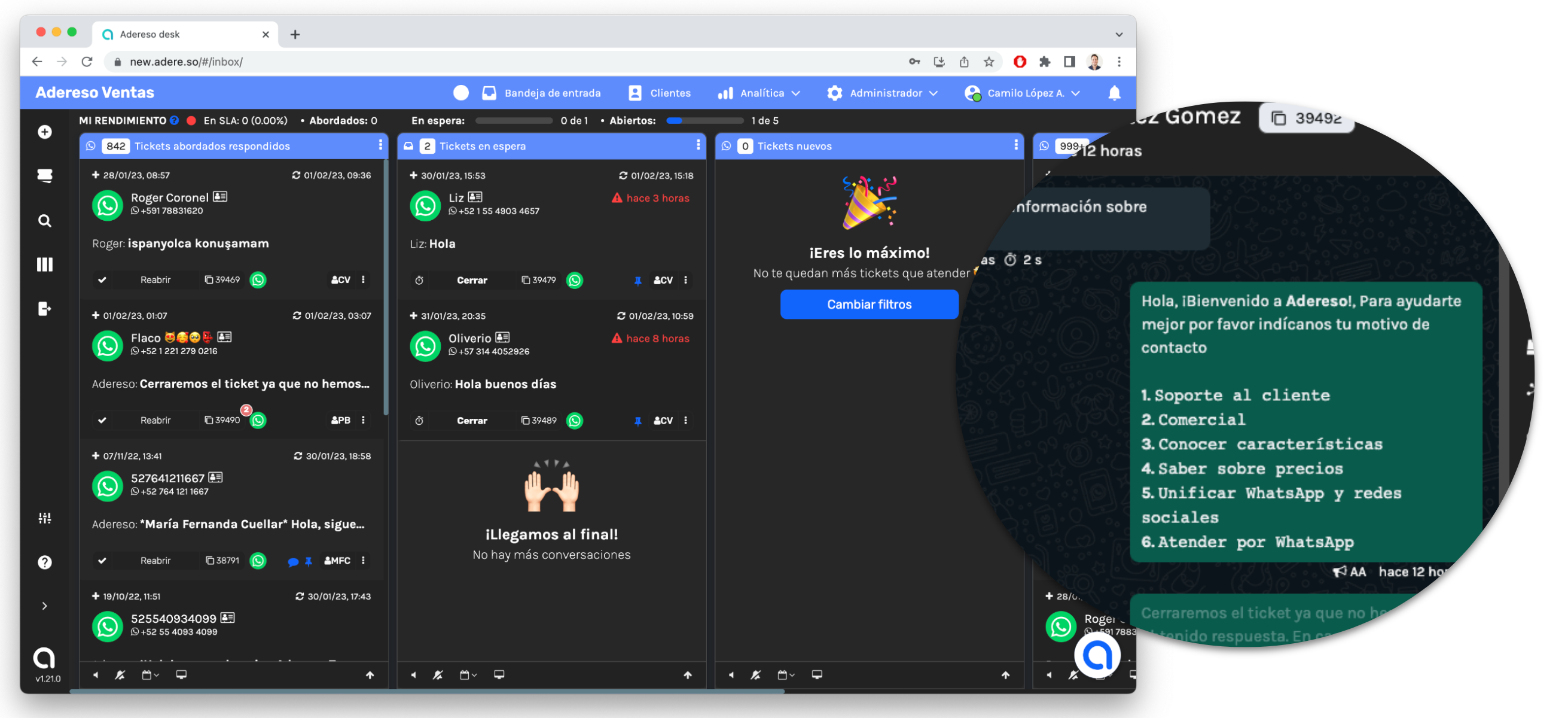 screenshot of Adereso Helpdesk